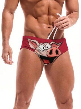 Men's Funny Pig Swim Briefs XXL Novelty Beach Bikini Swimsuit NWOT Quick Dry
